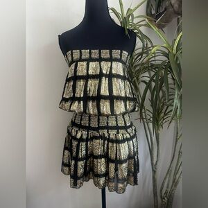 Muche Muchette gold foil tube top strapless mini party dress small